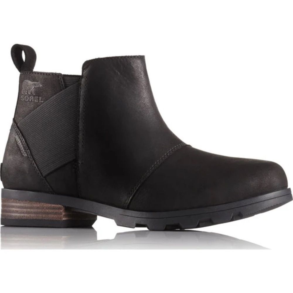 Sorel Emilie Black NWT Leather Waterproof Impermeable Booties Sz 7